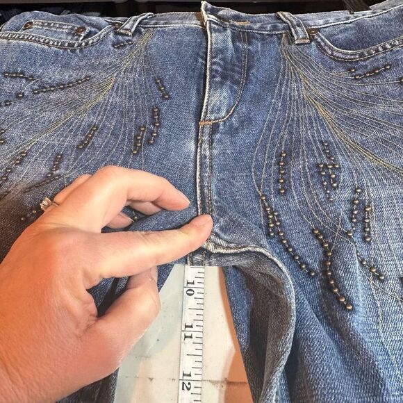 Vintage Express Women's Studded Feather Design Bootcut Jeans Blue Denim Size 5/6 - Picture 10 of 12
